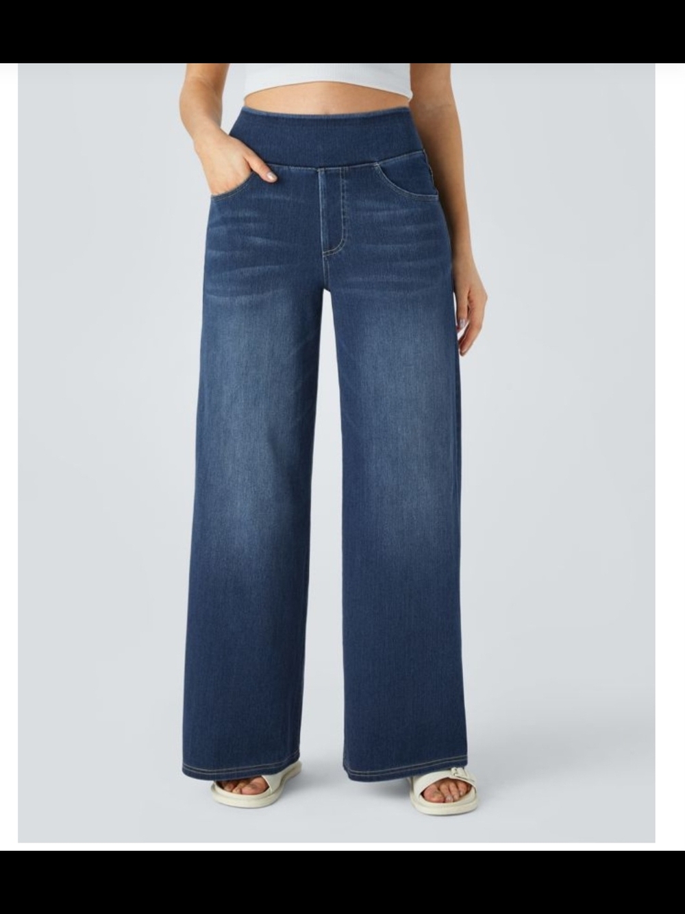 HALARA High-Rise Wide-Leg Pull-On Jeans in Dark Blue Large